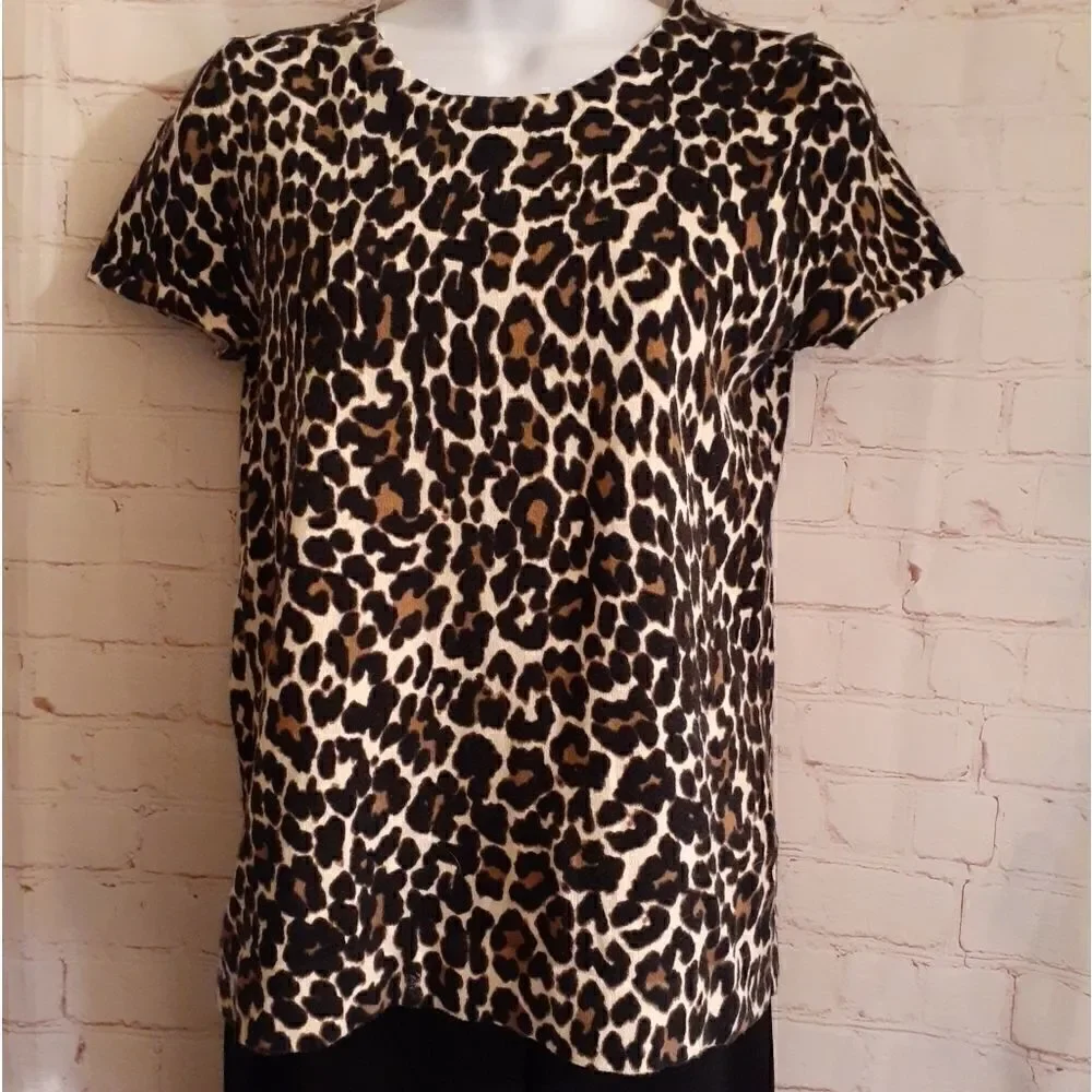 J.Crew Leopard Print 100% Cotton Pullover Sweater Short Sleeve All-season Sz XS